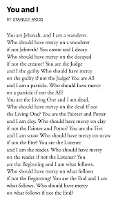 You And I Stanley Moss Poetry Foundation Poetry Poems