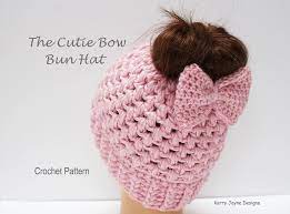 Hepburn Bow Hat Crochet Pattern By Kerry Jayne Designs Messy Bun Hat Crochet Pattern Crochet Hat Pattern Messy Bun Hat Pattern