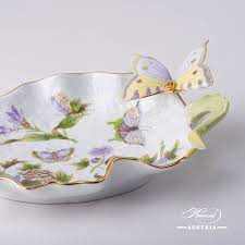 Dinnerware set strawberry and butterfly pattern. Royal Garden Green Leaf Dish W Butterfly Herend Austria