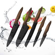 Hecef Kitchen Knife Set Stainless Steel Non Stick Black Colour Coating Blade Knives Includes 8 Chef Knife 8 Bread Knife Set Kitchen Knife Santoku Knife