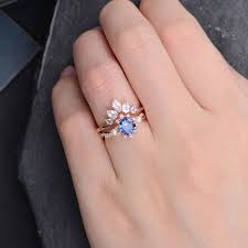 Lab Blue Sapphire Engagement Ring Rose Gold Bridal Set Etsy Sapphire Engagement Ring Blue Engagement Rings Sapphire Rose Engagement Ring