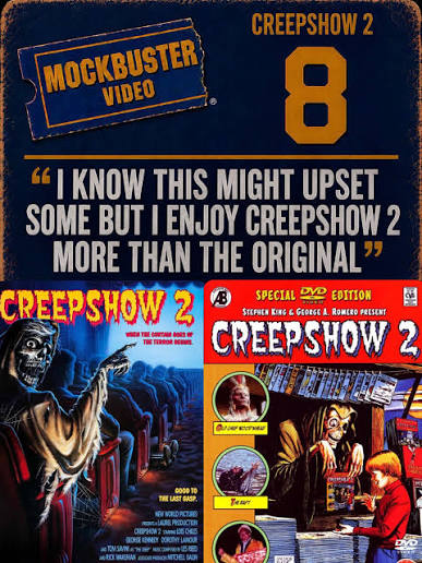 Creepshow 2 is exactly what I look for in an anthology movie. First and  most important good creepy stories that are around 12-18 minutes long so  they cruise right along. This movie