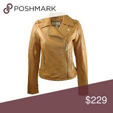 Michael Kors Tan Leather Asymmetric Moto Jacket Xs Black Leather Bomber Jacket Coats Jackets Women Metallic Jacket