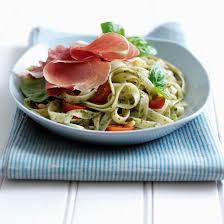 Città di parma, parma (parma, italy). Fresh Pesto Pasta With Parma Ham Consorzio Del Prosciutto Di Parma