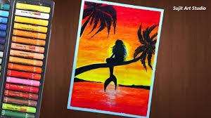 Easy Mermaid Sunset Scenery Drawing For Beginners With Oil Pastels Step By Step Youtube How to draw sunset step by step. easy mermaid sunset scenery drawing for beginners with oil pastels step by step
