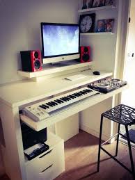 Diy Midi Controller And Keyboard Storage Made From Ikea Lack Shelves A Linmon Tabletop Drawer Rails And An Led Standing Work Desks Home Studio Music Dj Room