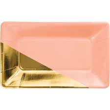 Coral Gold Foil Rectangular Plate Coral Party Plates Coral And Gold Coral Party