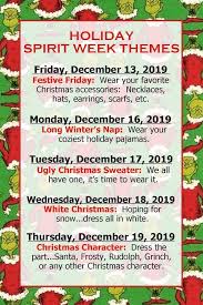 The more creative the spirit week themes, the more fun it is. Wehs Student Council On Twitter The Last Week Before Christmas Break Doesn T Have To Be All About Semester Exams Because We Kick Off Our Holiday Spirit This Friday The 13th Get Your Outfits