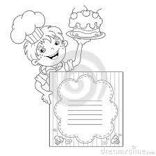 The image is available for download in high resolution quality up to 5545x4841. Coloring Page Outline Of Cartoon Boy Chef With Cake Menu