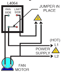 This wiring diagram shows the power starting at the switch box where a splice is made with the hot line which passes the power to both switches, and up to the ceiling fan and light. Fan Limit Control Installation Faqs