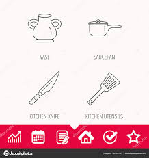 Saucepan Kithcen Knife And Utensils Icons Stock Vector