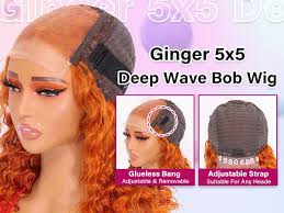 Amazon.com: Ailwelia 生薑深波浪假髮真髮鮑勃12 英吋(約200% 密度姜鮑勃假髮真人頭髮5x5 高清蕾絲封閉假髮真髮無膠假髮