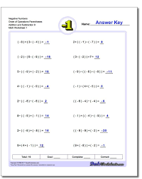 Negative Numbers Order Of Operations Parentheses Addition Worksheet And Subtraction Wo Negative Numbers Worksheet Negative Numbers Subtracting Negative Numbers