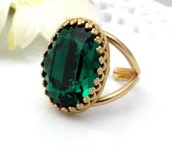Large Emerald Green Ring Gold Adjustable Ring Swarovski Crystal Oval Stone Cocktail Ring Gold Jewelry Emerald Green St Royal Rings Emerald Gemstone Green Rings