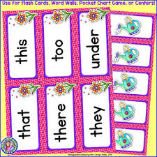 Kindergarten Spring Dolch Sight Word Cards Pocket Chart Game