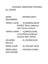 Keluarga santriwati asal jombang itu senang dengan rencana pernikahan tersebut. Biodata Saidatina Fatimah Al Zahra Ainul Folio Docx