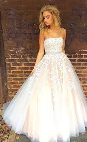 White Lace Tulle Long Prom Dress White Lace Evening Dress For Teens Lace Formal Dress Elegant Prom Dresses Lace Evening Dresses Strapless Prom Dresses