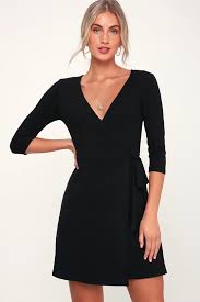 All At Once Black Three Quarter Sleeve Wrap Dress In 2020 Long Wrap Dress Casual Summer Dresses Sundresses Casual Dresses For Women