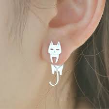 925 Sterling Silver Mismatched Cat Fish Stud Earrings Silver Etsy Silver Earrings Studs Silver Ear Jacket Jewelry For Her