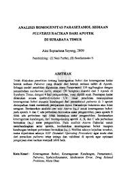 Check spelling or type a new query. Analisis Homogenitas Parasetamol Sediaan Pulveres Racikan Dari Apotek Di Surabaya Timur Ubaya Repository