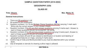 Cbse Boards Class 12th Geography Sample Question Paper 2020 Mcqs Youtube