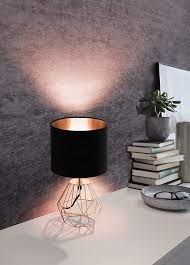 Nouveaux plafonniers lampes murales etc 'etc'. Eglo Tischlampe Carlton 2 1 Flammige Vintage Tischleuchte Nachttischlampe Aus Stahl Und Stoff Farbe Kupfer Schwarz Fassung E14 Inkl Schalter Amazon De Beleuchtung