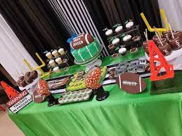 Football Baby Shower Party Ideas Photo 14 Of 20 Catch My Party Football Baby Shower Theme Football Baby Shower Sports Baby Shower
