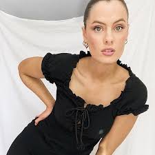 Black lace mini dress. V neck. Small, fits a size 8....