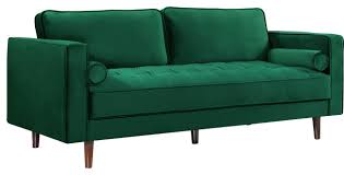 Featuring a solid wood frame with. Emily Green Velvet Sofa Midcentury Sofas By Meridian Furniture Houzz