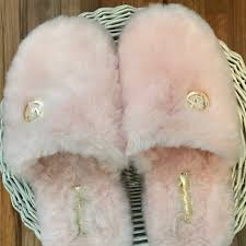 Fuzzy Pink Mk Slippers Pink Slippers Michael Kors Shoes