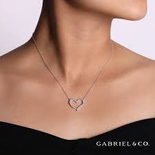 14k White Gold Open Heart Diamond Pendant Necklace Diamond Heart Pendant Necklace Heart Shaped Necklace Pendant Necklace