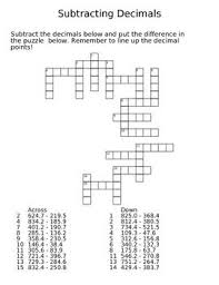 Decimal Crossword Puzzles Rounding Adding And Subtracting Decimals Adding And Subtracting Crossword Puzzles