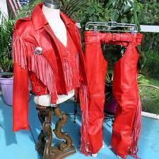 Women S Red Leather Motorcycle Biker Riding Fringe Jacket Chaps Vest Sz M Rocksolid Bikerchick Fringe Jacket Clothes For Women Red Leather Jacket