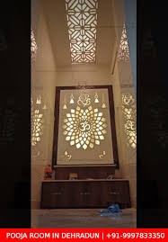 The elegant wall can be made up of backlit onyx stone. Pooja Room Design Doon Projects