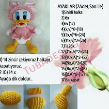 amigurumi orgu oyuncak daisy duck modelinin ayaklari nasil orulur ve nasil dikilir anlatimli crochet disney oyuncak orgu