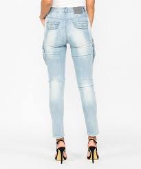 Bianco Jeans Light Blue Off Center Button High Waist Side