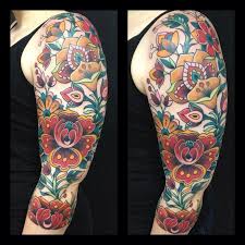 Beautiful Sleeve Filler Ideas With Flowers Dave Kruseman Traditional Tattoo Sleeve Sleeve Tattoos Floral Tattoo Sleeve