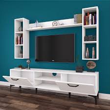 Tv üniteleri, lcd plazma tv ve led tv gibi son teknoloji televizyonları duvara asmak yerine daha dekoratif şekilde plato tv ünitesi modelleri ister modern ister klasik tipte birçok farklı tasarımlarda üretilebilmektedir. Rani A10 Duvar Rafli Kitaplikli Tv Unitesi Duvara Monte Dolapli Metal Ayakli Tv Sehpasi Beyaz M5 Tv Room Design Tv Stand Bookshelf Tv Cabinet Design