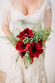 Christmas Inspired Red Amaryllis Bouquet Winter Wedding Bouquet Winter Wedding Flower Arrangements Red Amaryllis Bouquet