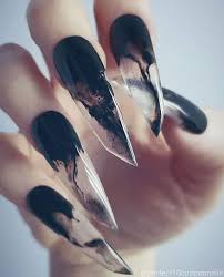 Simple Black And Clear Nails We Are Seriously Digging These Watery Black Clear Claws From Perfect10customnails Altnails Gothicnails Cl Lipstick Nails Shape Gothic Nails Lipstick Nails