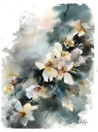 Almond Flowers Original Watercolor Painting 12x16 Etsy In 2020 Watercolor Flowers Paintings Watercolor Negative Painting Flower Painting