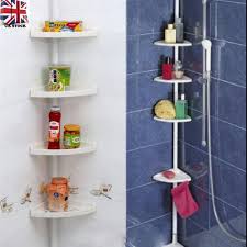 4 Tier Telescopic Adjustable Corner Bathroom Shelf Organiser Shower Caddy White Corner Shower Caddy Shower Caddy Storage Bathroom Storage Shelves
