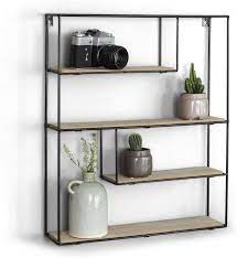 5% coupon applied at checkout. Lifa Living Wall Shelf Made Of Black Metal Or Metal And Wood With 4 Shelves Floating Vintage Wooden Shelf In Natural Style Kitchen Shelf Spice Board Spice Rack Amazon De Home