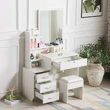 Maybe you would like to learn more about one of these? Modern White Dressing Table Jewelry Makeup Desk W Mirror Stool Set 4 Drawers 711639638662 Ebay