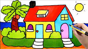 The white house can be left white with blue and red for the flag. Kids Painting House Draw And Color My Room Tree Window Youtube