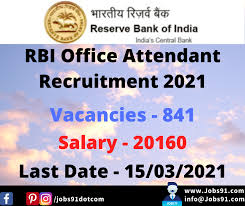 You can directly download the rbi office attendant result 2021 from the official site or from the link at the end of the page. Rbi Office Attendant Recruitment 2021 Jobs91 Com