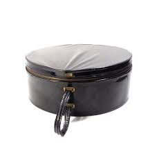Large Truly Light Luggage Black Round Hat Box Vintage 1950s Patent Leather Storage Box Overnight Train Case Travel Bag Leather Storage Light Luggage Vintage 1950s