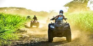 Along the way bounce, fly. Quad Adventure Exploring Beautiful Countryside Apsara Greenland