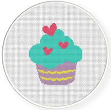 Heart Cupcake Cross Stitch Pattern