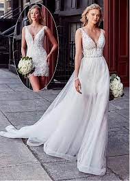 Marvelous Tulle V Neck Neckline 2 In 1 Wedding Dress With Lace Appliques Beadings Detachable Skirt Affordable Wedding Dress Designers Black Bridesmaid Dresses Affordable Bridesmaid Dresses